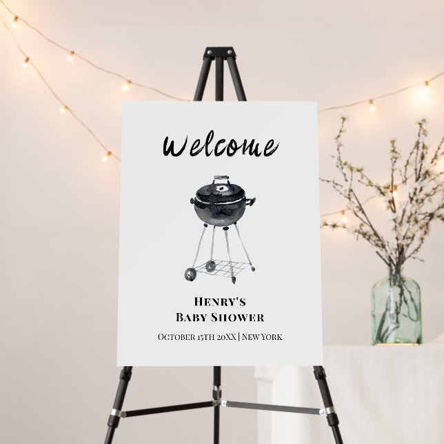 Minimalist BBQ Grill Baby Shower Welcome Sign (In Situ (Stand))
