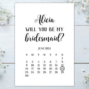 Minimalist Be My Bridesmaid Calendar Proposal Invitation