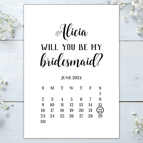 Minimalist Be My Bridesmaid Calendar Proposal Invitation
