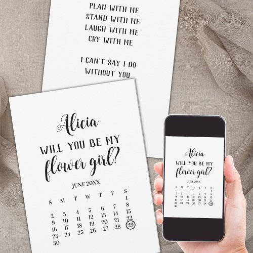 Minimalist Be My Flower Girl Calendar Proposal Invitation