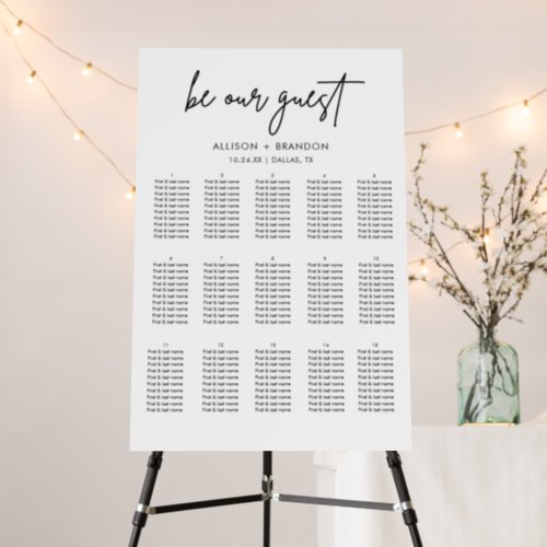 Minimalist Be Our Guest Seating Chart  Foam Board