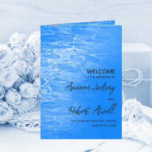 Minimalist Beach Azsure Blue Wedding Booklet Program