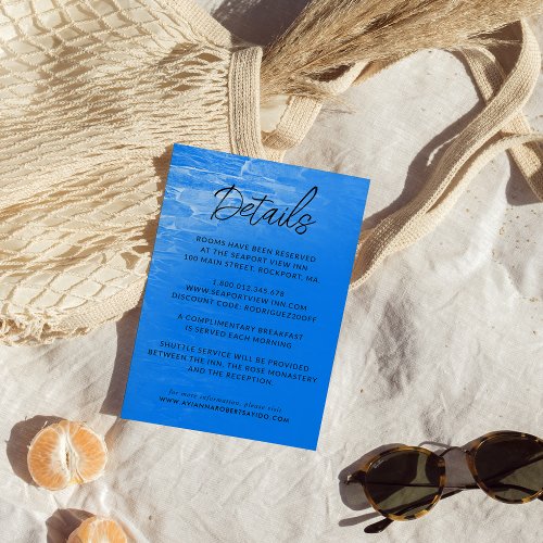 Minimalist Beach Azure Blue Wedding Details Enclosure Card
