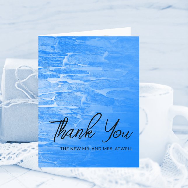Minimalist Beach Azure Blue Wedding Photo Thank You Card (Creator Uploaded)