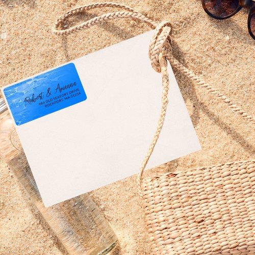 Minimalist Beach Azure Blue Wedding Return Address Label