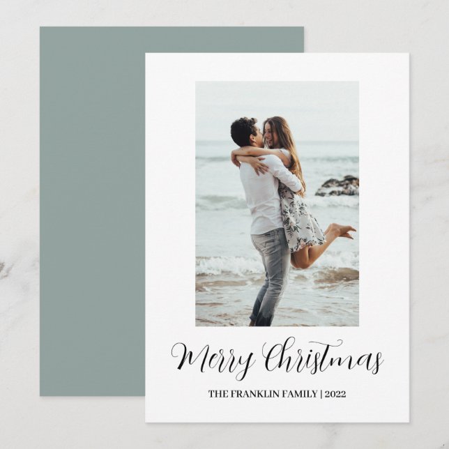 Minimalist Beach Couple Engagement Christmas Card (Front/Back)