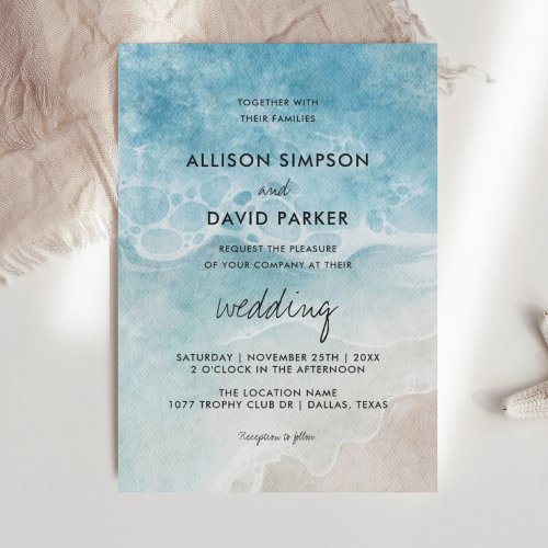 Minimalist Beach Ocean Costal Wedding Invitation