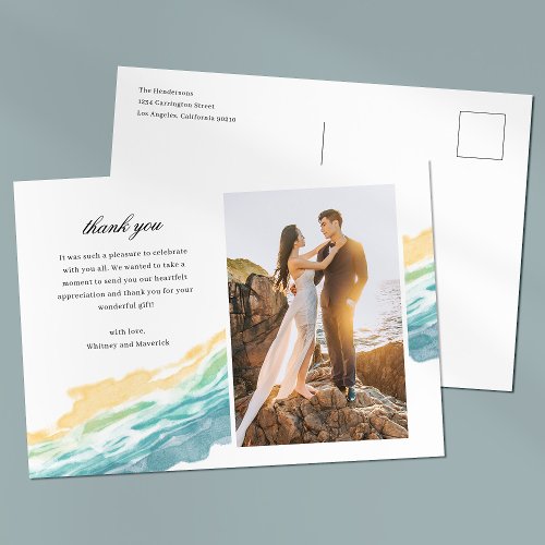 Minimalist Beach Photo Wedding Thank You Postcard