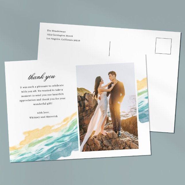 Minimalist Beach Photo Wedding Thank You Postcard (Creator Uploaded)
