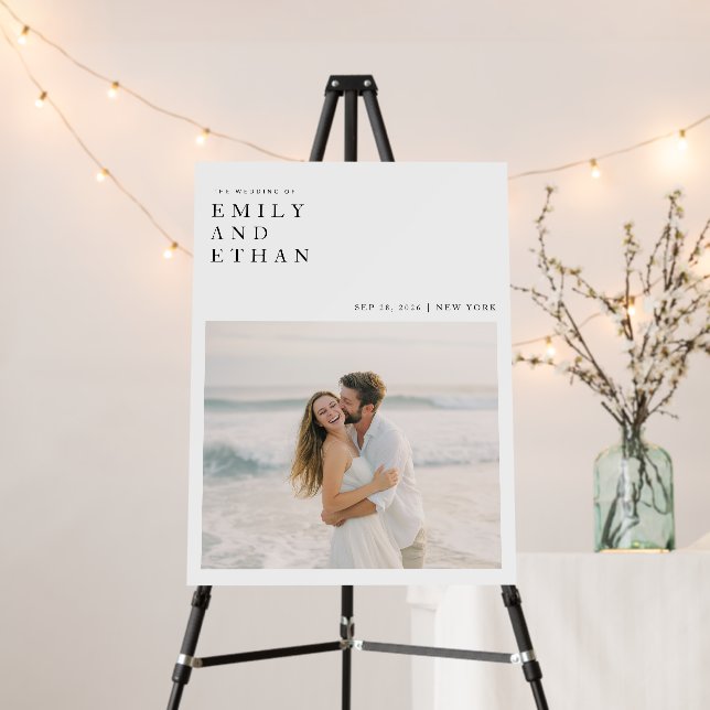 Minimalist Beach Photo Wedding Welcome Foam Board (In Situ (Stand))