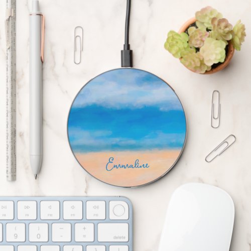 Minimalist Beach Scene Painting Wireless Charger