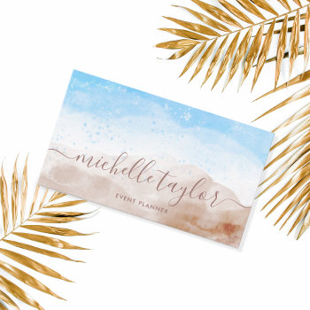 Minimalist Beach Watercolor Rsignature Script Business Card by smmdsgn at Zazzle