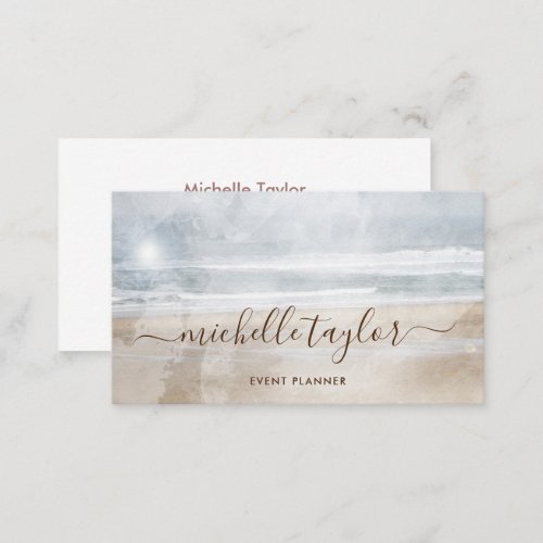 Minimalist beach watercolor rsignature script business card