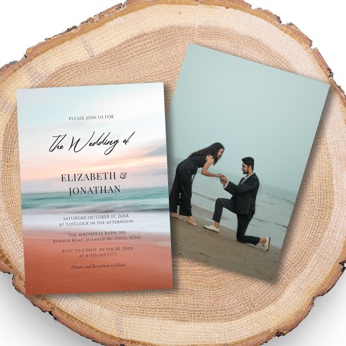 Minimalist Beach Wedding Invitation With Photo