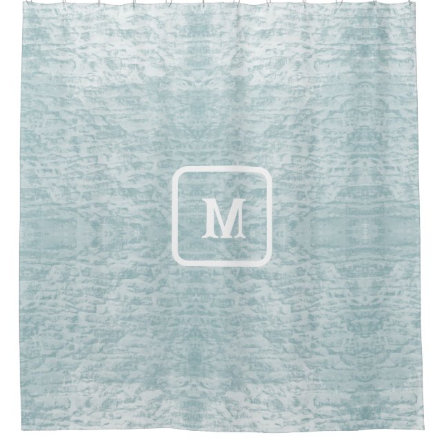 Minimalist Beachy Light Seafoam Monogram Shower Curtain (Front)