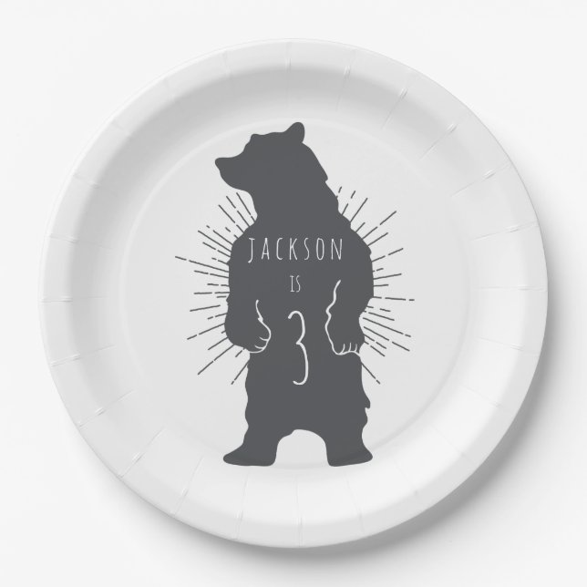 Minimalist Bear Birthday Party Paper Plates (Front)