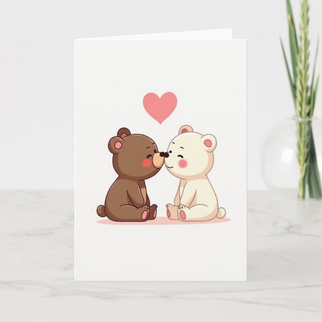 Minimalist Bear Couple Kiss Card (Front)