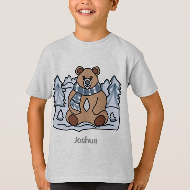 Minimalist Bear in Winter Snow land | funny T-Shirt (Front)