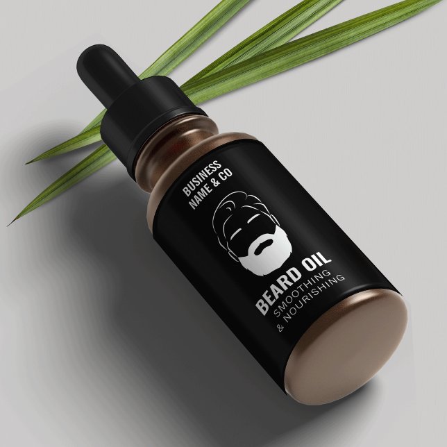 Minimalist Beard Oil Label Black Product Packaging (Professional beard oil packaging sticker with ingredients, your logo and custom text)