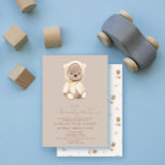 Minimalist Bearly Wait Brown Baby Shower Invitation<br><div class="desc">Create the perfect modern gender neutral minimal baby announcement baby shower teddy bear invitation with this trendy "we can bearly wait" quote design, in hand lettered typography in trendy brown. A sweet coordinating teddy bear and leaf pattern features on the back. Contact designer for matching products and design variations. Copyright...</div>