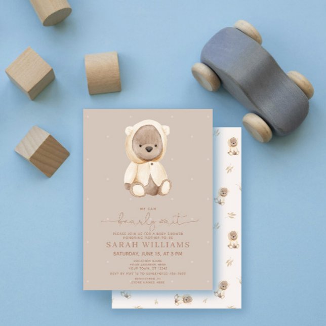 Minimalist Bearly Wait Brown Baby Shower Invitation (Creator Uploaded)