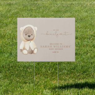 Minimalist Bearly Wait Brown Baby Shower Sign