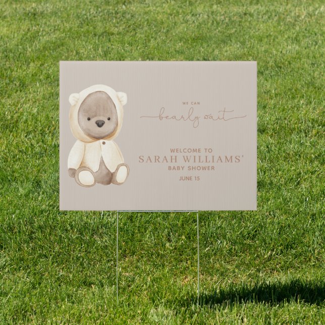 Minimalist Bearly Wait Brown Baby Shower Sign (Insitu)