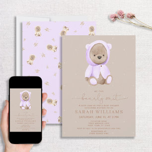 Minimalist Bearly Wait Lavender Baby Shower Invitation