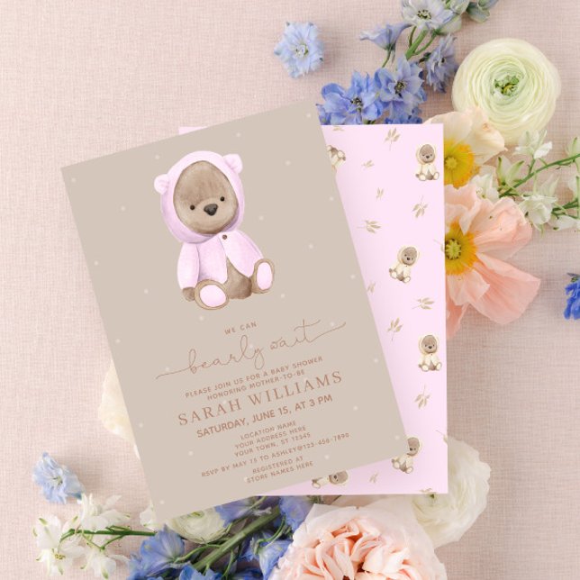 Minimalist Bearly Wait Pink Baby Shower Invitation (Creator Uploaded)