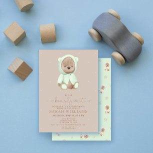 Minimalist Bearly Wait Sage Green Baby Shower Invitation