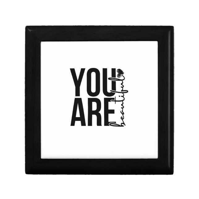 Minimalist “Beautiful” Typography Design – Black a Gift Box (Front)