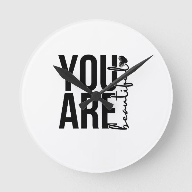 Minimalist “Beautiful” Typography Design – Black a Round Clock (Front)