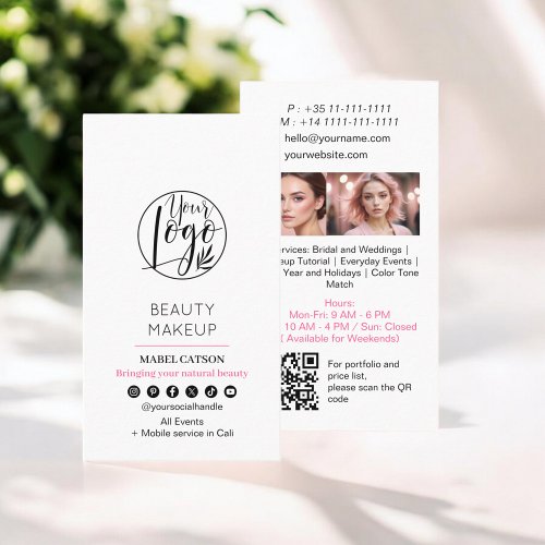 Minimalist Beauty Makeup Artist Photos QR Code Business Card