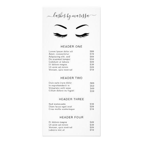 Minimalist Beauty Salon Lashes Price List Rack Card