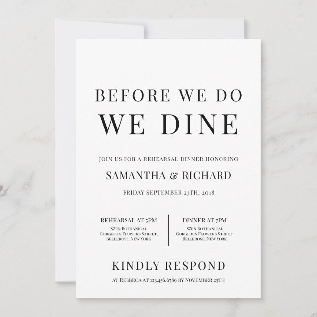 Minimalist Before we do we dine rehearsal dinner Invitation (Front)