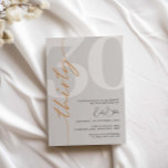 Minimalist Beige 30th Birthday Party Invitation<br><div class="desc">This minimalist typography 30th birthday party invitation is perfect for a modern birthday party. Customisable in any colour. Keep the design minimal and elegant, as is, or personalise it by adding your own graphics and artwork. For more advanced customisation of this design, e.g. changing layout, font or text size please...</div>
