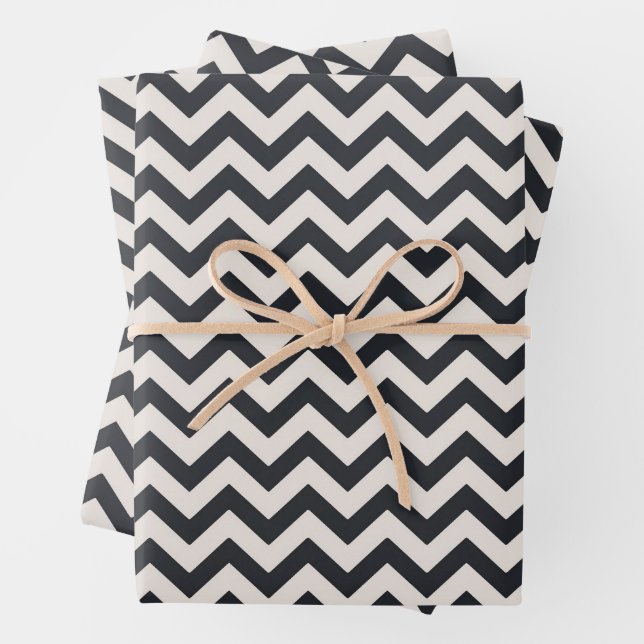 Minimalist Beige And Black Chevron Pattern  Wrapping Paper Sheets (In situ)