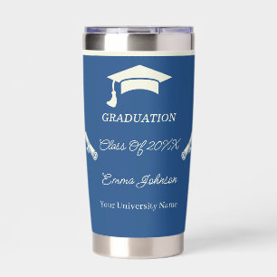 Minimalist Beige And Blue Graduation Custom Insulated Tumbler
