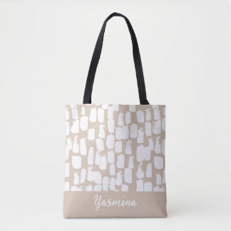 Minimalist beige and white abstract pattern tote bag