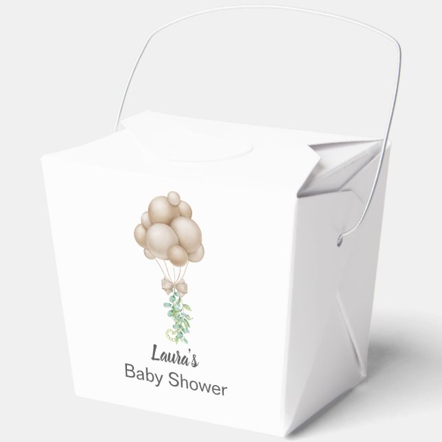 Minimalist Beige Balloons Boho Baby Shower Favor Boxes (Front)