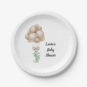 Minimalist Beige Balloons Boho Baby Shower Paper Plates