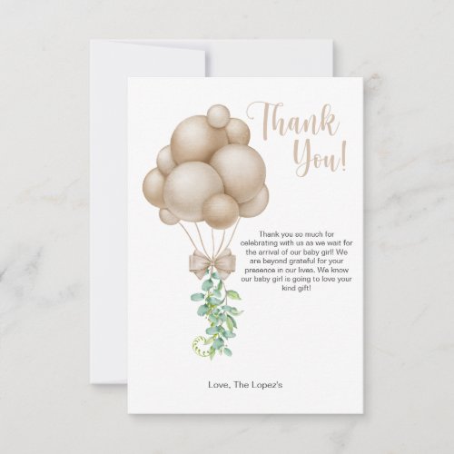 Minimalist Beige Balloons Boho Baby Shower Thank You Card