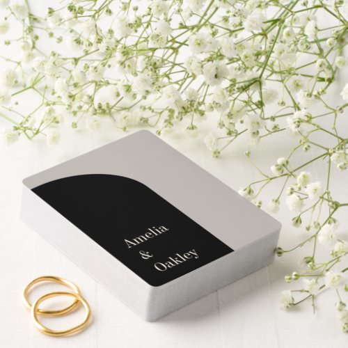 Minimalist Beige Black Elegant Arch Modern Wedding Euchre Cards