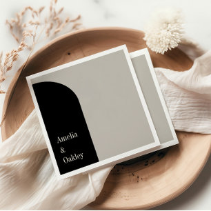 Minimalist Beige Black Elegant Arch Modern Wedding Napkins