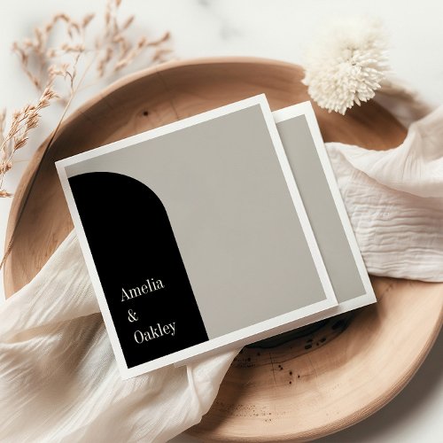 Minimalist Beige Black Elegant Arch Modern Wedding Napkins