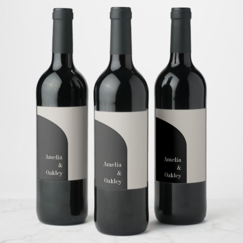Minimalist Beige Black Elegant Arch Modern Wedding Wine Label