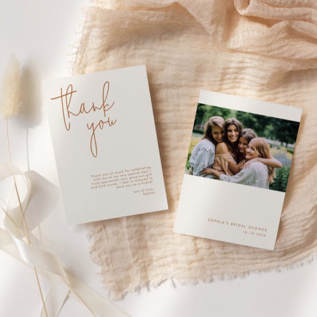 Minimalist Beige Bridal Shower Thank You Card (Creator Uploaded)