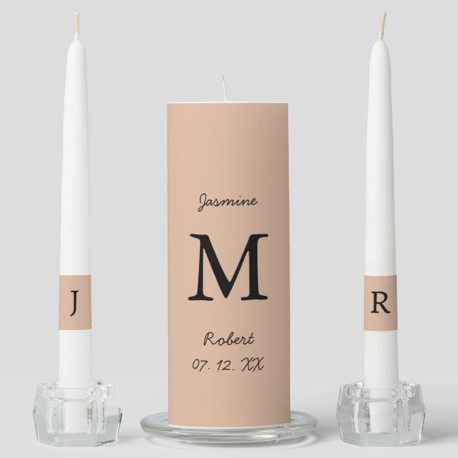 Minimalist Beige Bride & Groom Unity Candle Set (Front)