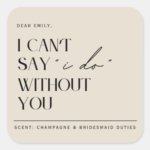 Minimalist Beige Bridesmaid Proposal Candle Label