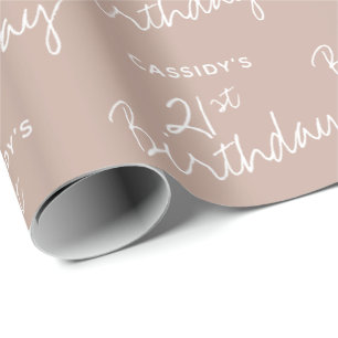 Minimalist Beige Brown 21st Birthday Wrapping Paper